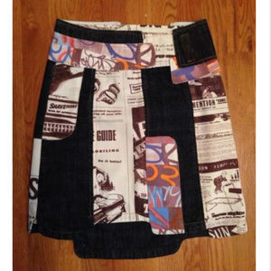 CUSTO BARCELONA DENIM & NEWSPRINT GRAFFITI SKIRT